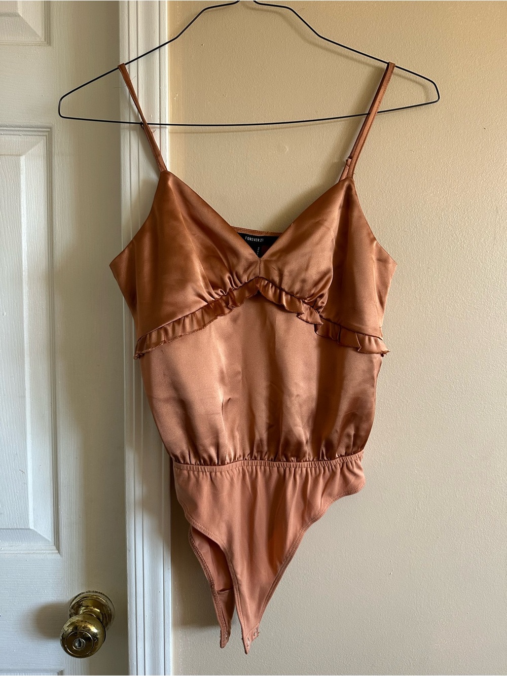 Forever 21 Rust Satin Ruffle-Trim Bandeau Bodysuit